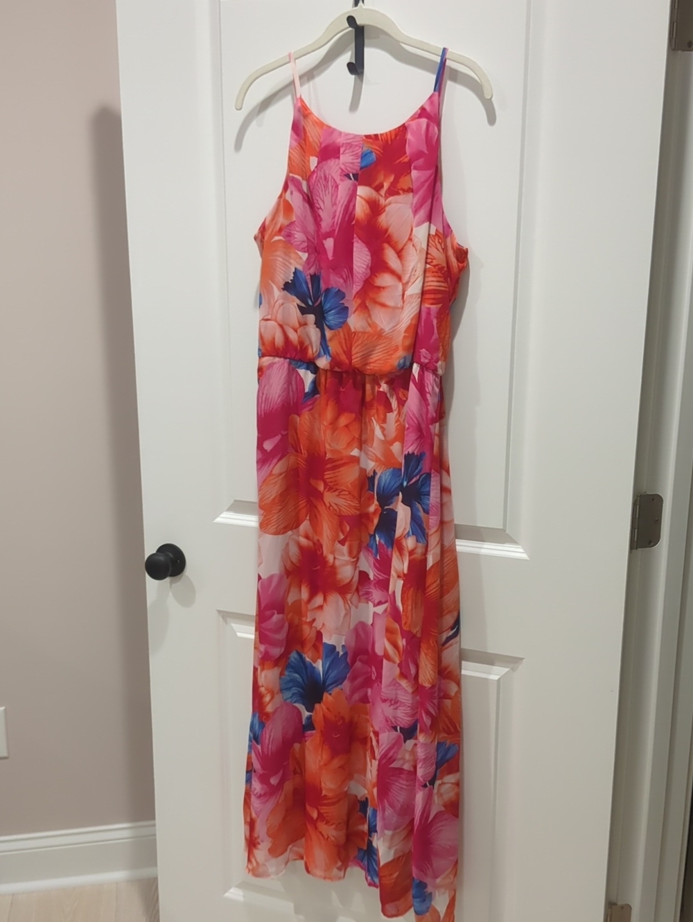 Tacera Pink, Orange & Blue Tropical Print Maxi Dress